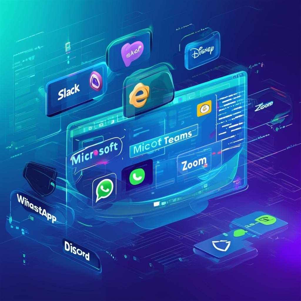 An image of data breaches in popular communication tools such as Disney Slack, Zoom, Microsoft Teams, WhatsApp, and Discord
